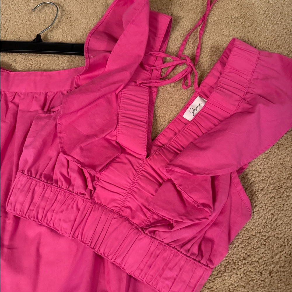 Bright Pink Ruffle Tiered Dress Set - Picture 2 of 5